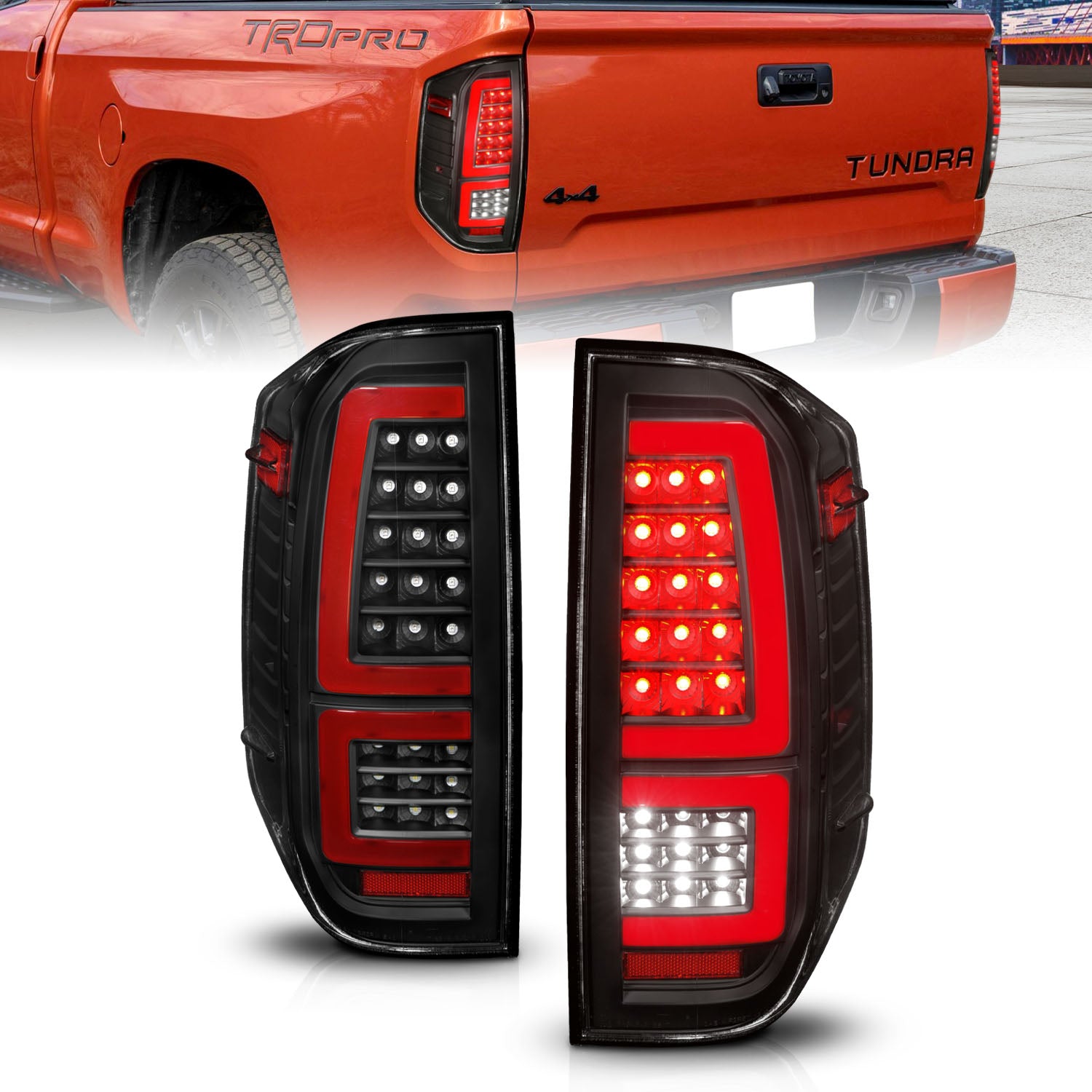 ANZO 2014-2021 Toyota Tundra LED Taillights Black Housing/Clear Lens - 311436 for 2014-2021 Toyota Tundra - front view