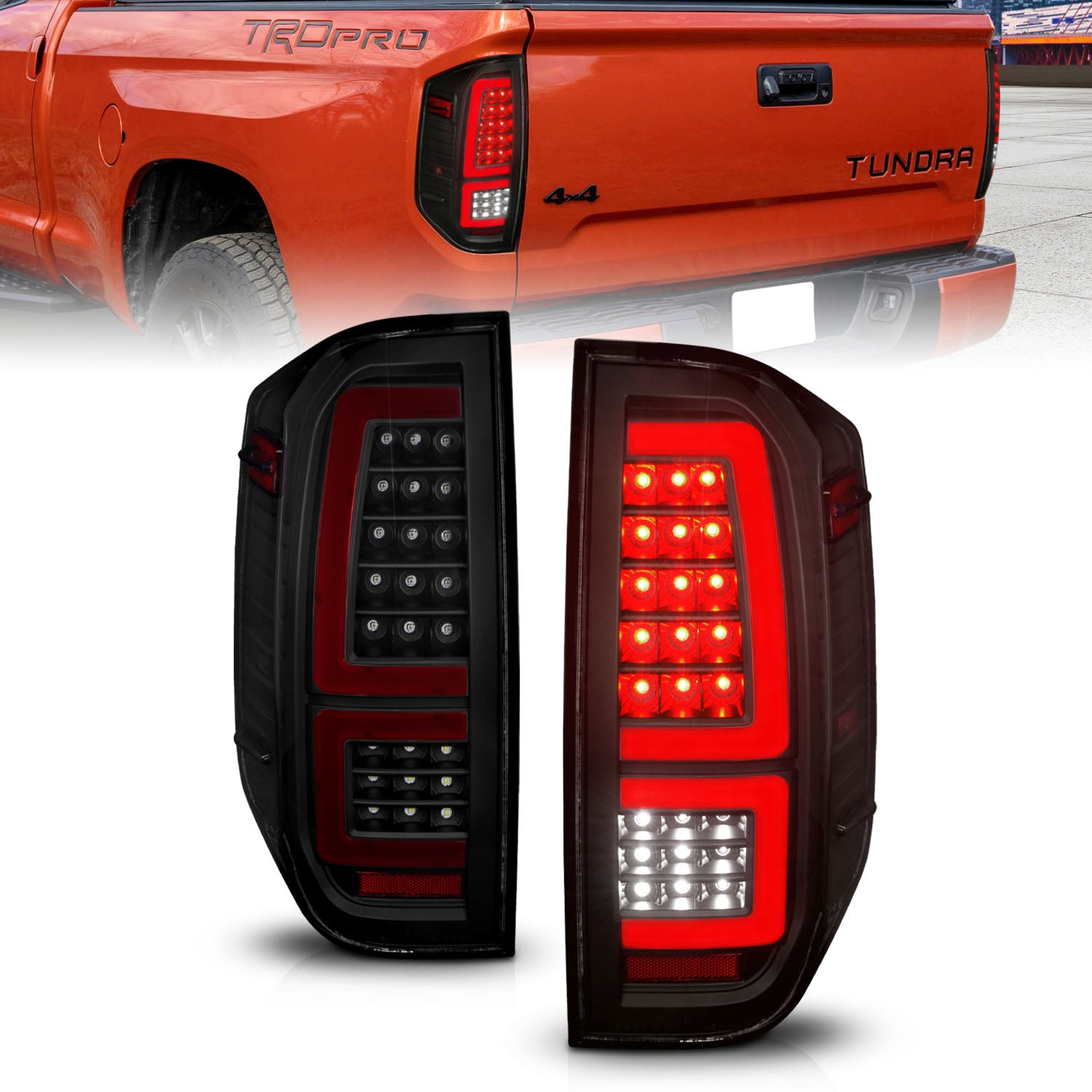 ANZO 2014-2021 Toyota Tundra LED Taillights Black Housing/Smoke Lens - 311437 for 2014-2021 Toyota Tundra - front view