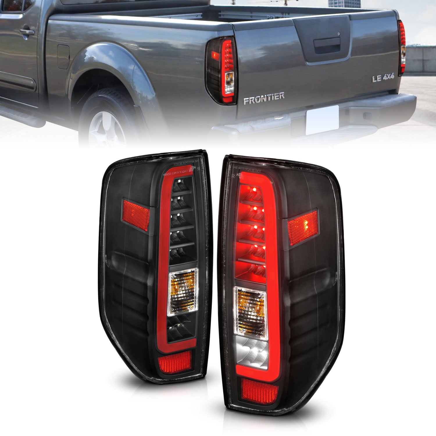 ANZO 2005-2021 Nissan Frontier LED Taillights Black Housing/Clear Lens - 311443 for 2005-2021 Nissan Frontier - front view