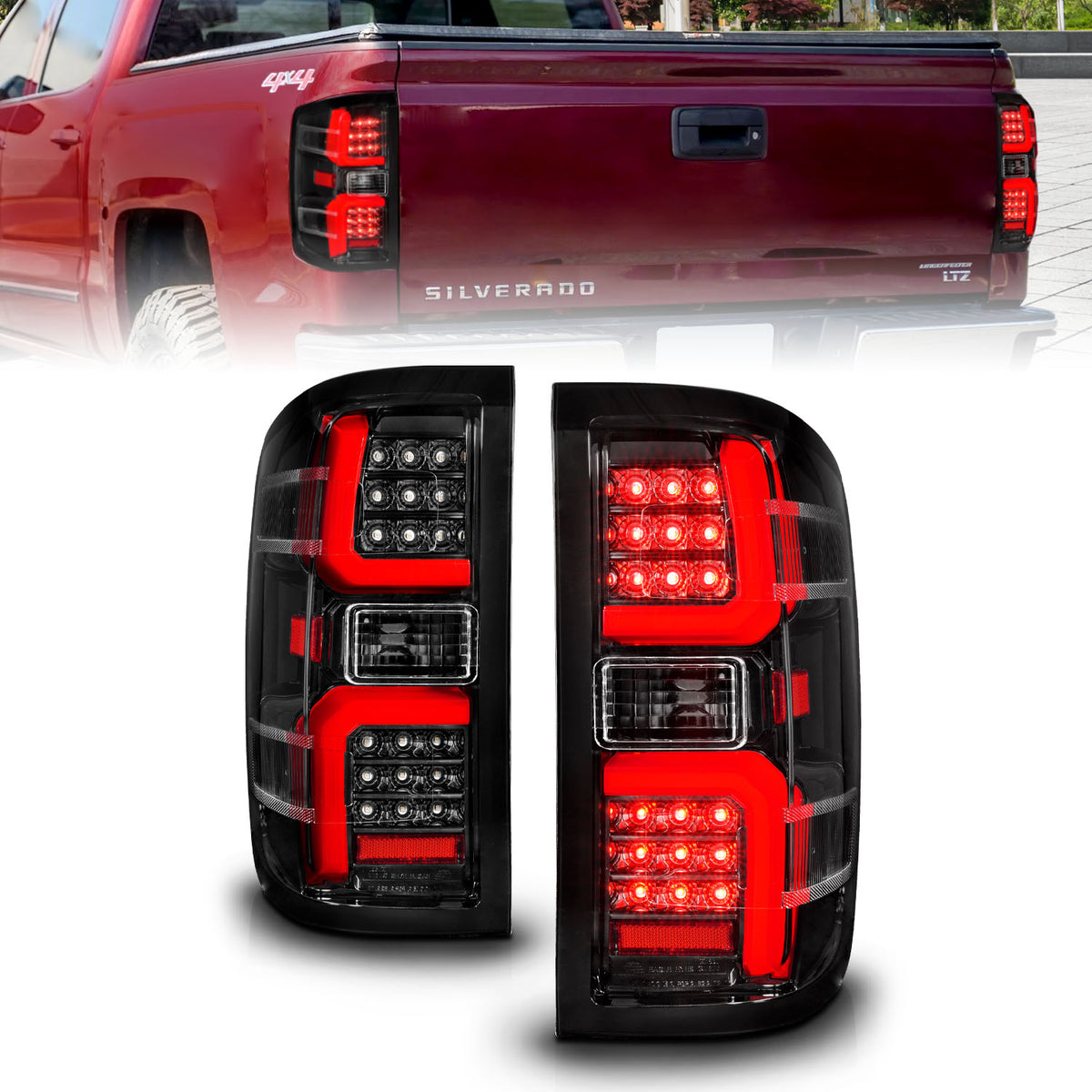 ANZO 15-19 Chevrolet Silverado 2500 HD/3500 HD LED Taillight w/ Sequential Black Housing/Clear Lens - 311450 for 2014-2018 Ch