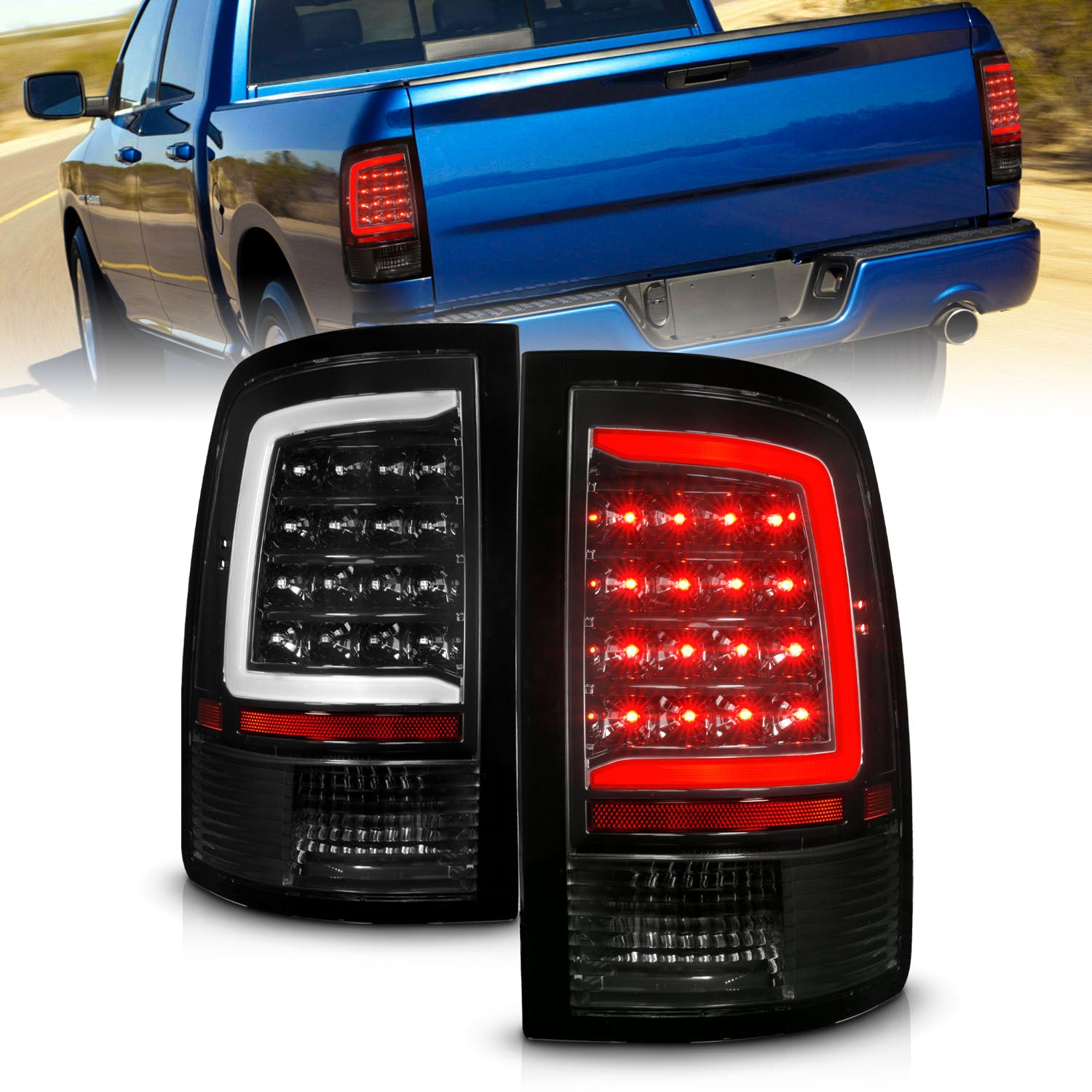 ANZO 09-18 Dodge Ram 1500 Full LED Tailights w/ Sequential Black Housing/Clear Lens - 311452 for 2019-2023 Ram 1500 Classic -