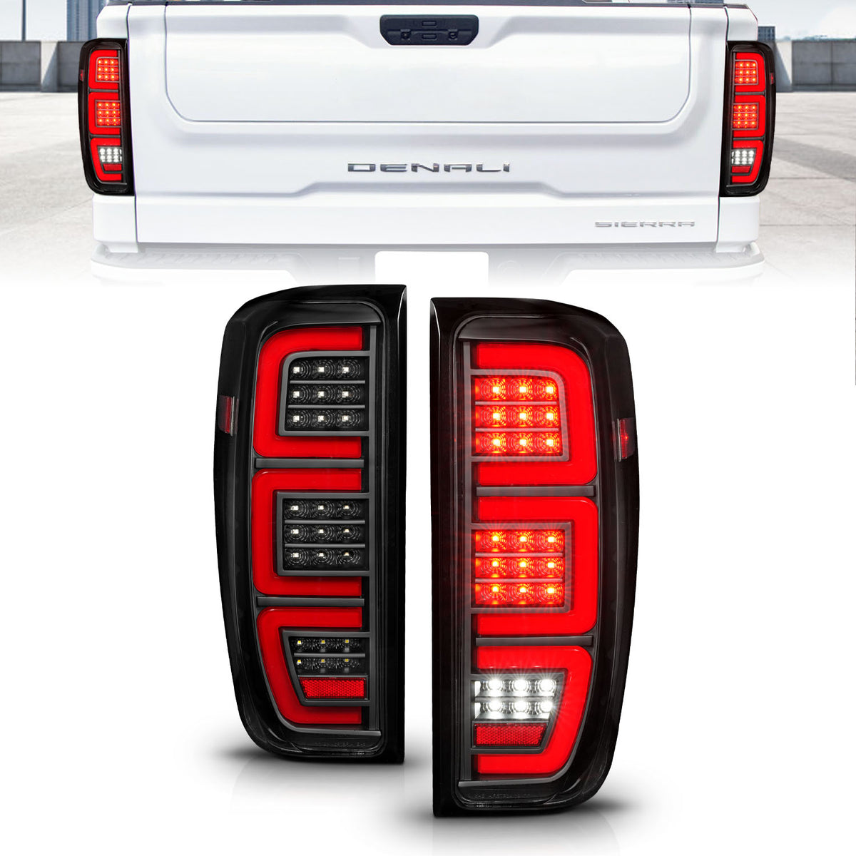 Anzo 19-23 GMC Sierra 1500/2500HD/3500HD Black Replacement Full LED Bar Tail Light - 311459 for 2019-2024 GMC Sierra 1500 - f