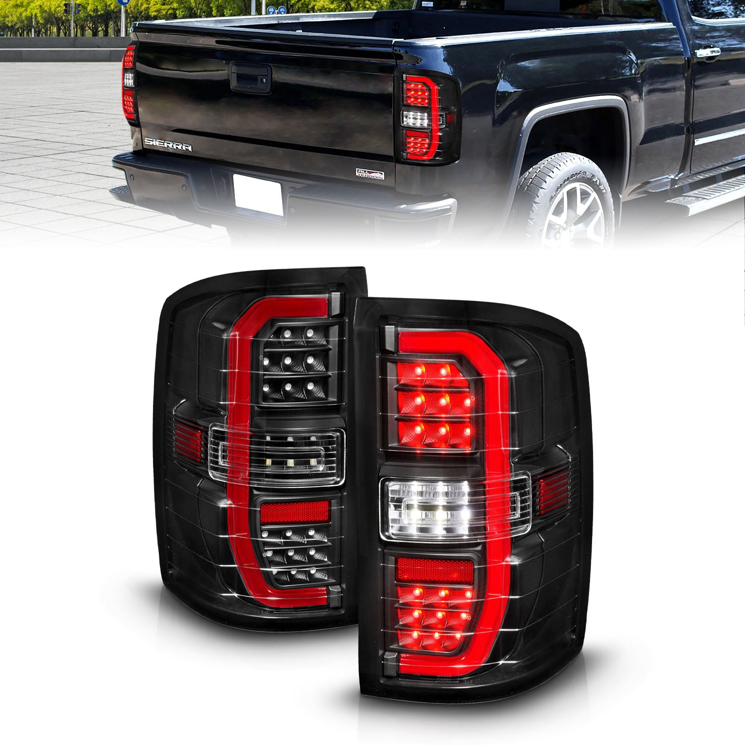 ANZO 14-18 GMC Sierra 1500 Full LED Taillights Black Housing Clear Lens (w/C Light Bars) - 311464 for 2014-2019 GMC Sierra 15