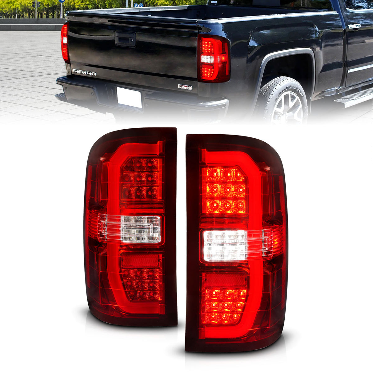 ANZO 14-18 GMC Sierra 1500 LED Taillights Red/Clear - 311466 for 2014-2019 GMC Sierra 1500 - front view
