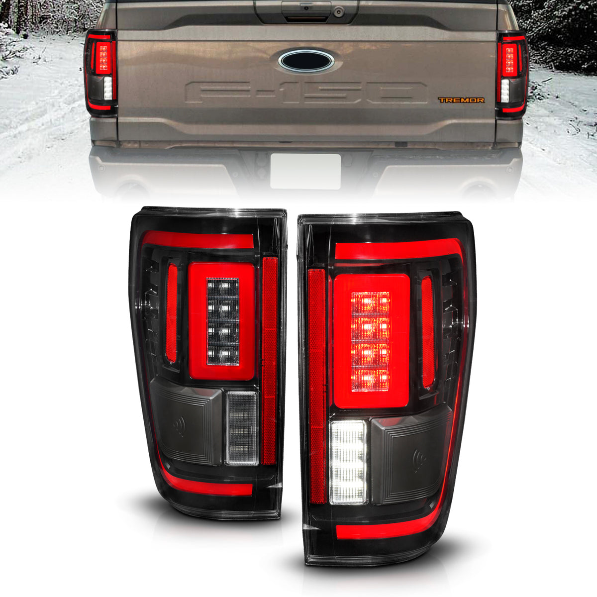 ANZO 21-23 Ford F-150 LED Taillights Seq. Signal w/BLIS Cover - Black (For Factory Halogen ONLY) - 311475 for 2021-2023 Ford 