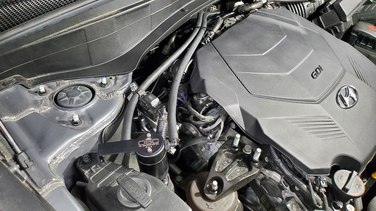 J&L 20-25 Hyundai Palisade / Kia Telluride 3.8L Oil Separator 3.0 Passenger Side - Black Anodize - 3114P-B