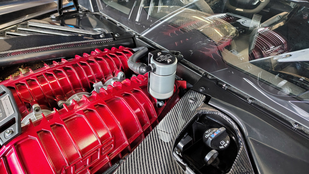 J&L 23-2025 Chevrolet Corvette Z06 Oil Separator 3.0 PCV Side - Clear Anodized - 3127P-C