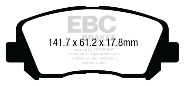 EBC 15+ Chrysler 200 2.4 Redstuff Front Brake Pads - DP33007C for 2013-2016 Dodge Dart - front view