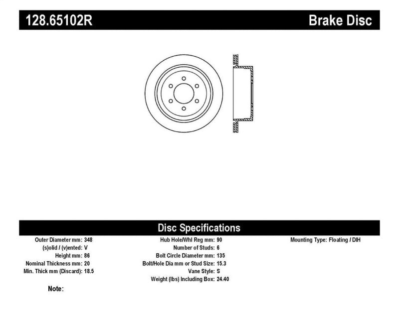 StopTech 04-09 Ford F150 2WD / 04-09 F150 4WD Drilled Right Rear Rotor - 128.65102R