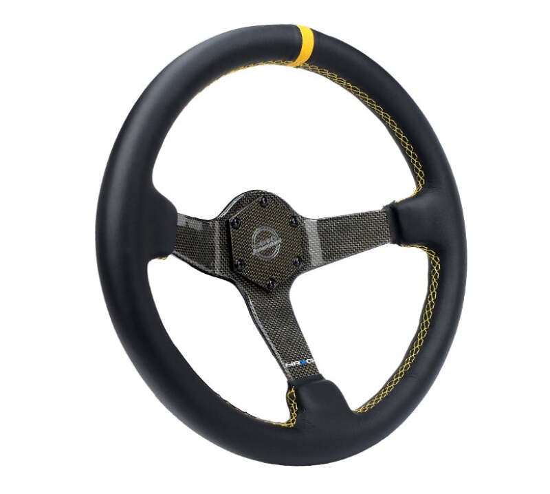NRG Carbon Fiber Steering Wheel (350mm) Leather Trim w/Gold Stitching/Center Mark - RST-036CF-GD - close-up view 2
