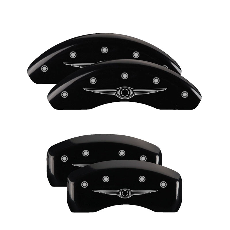 MGP 4 Caliper Covers Engraved Front &amp; Rear Style 1/Chrysler Wing Black finish silver ch - 32001SCW1BK