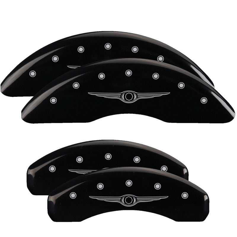 MGP 4 Caliper Covers Engraved Front &amp; Rear Style 1/Chrysler Wing Black finish silver ch - 32002SCW1BK