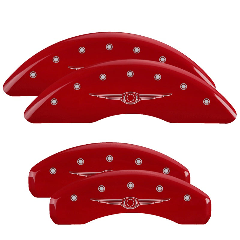 MGP 4 Caliper Covers Engraved Front &amp; Rear Style 1/Chrysler Wing Red finish silver ch - 32002SCW1RD
