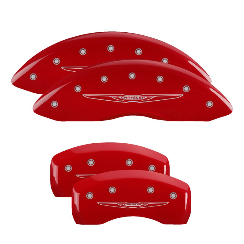 MGP 4 Caliper Covers Engraved Front &amp; Rear Style 2/Chrysler Wing Red finish silver ch - 32003SCW2RD