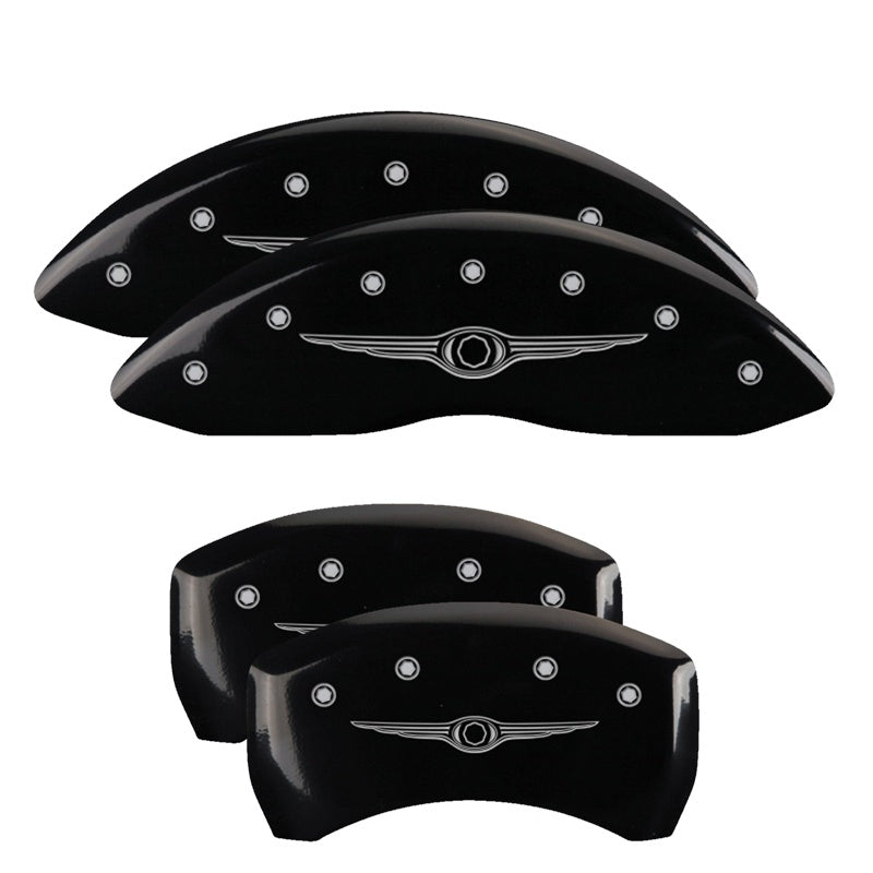 MGP 4 Caliper Covers Engraved Front &amp; Rear Style 1/Chrysler Wing Black finish silver ch - 32005SCW1BK
