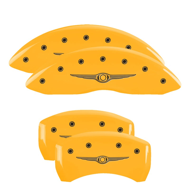 MGP 4 Caliper Covers Engraved F &amp; R Style 1/Chrysler Wing Yellow Finish Black Char 2005 Chrysler 300 - 32005SCW1YL