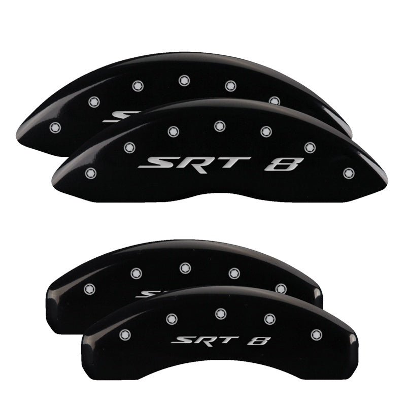 MGP 4 Caliper Covers Engraved Front &amp; Rear SRT8 Black finish silver ch - 32006SSR8BK