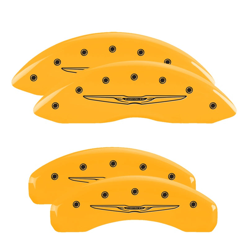 MGP 4 Caliper Covers Engraved F &amp; R Chrysler Wing Yellow Finish Black Char 2009 Chrysler Aspen - 32009SCW2YL