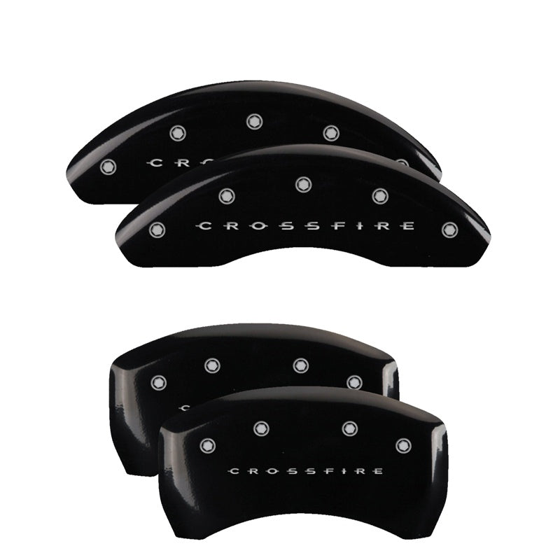 MGP 4 Caliper Covers Engraved Front &amp; Rear Crossfire Black finish silver ch - 32011SCRFBK