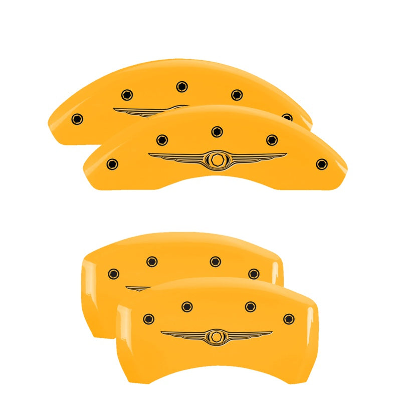 MGP 4 Caliper Covers Engraved F &amp; R Chrysler Wing Yellow Finish Black Char 2007 Chrysler Crossfire - 32011SCW1YL