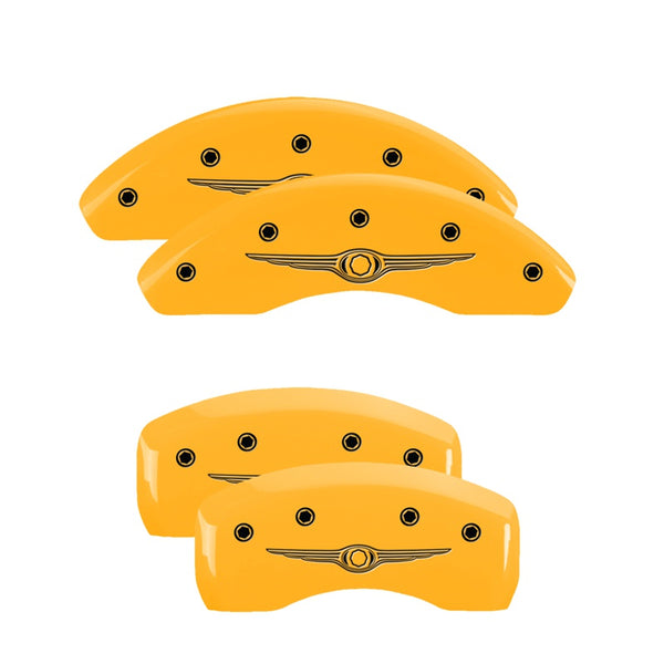 MGP 4 Caliper Covers Engraved F &amp; R Chrysler Wing Yellow Finish Black Char 2008 Chrysler PT Cruiser - 32013SCW1YL