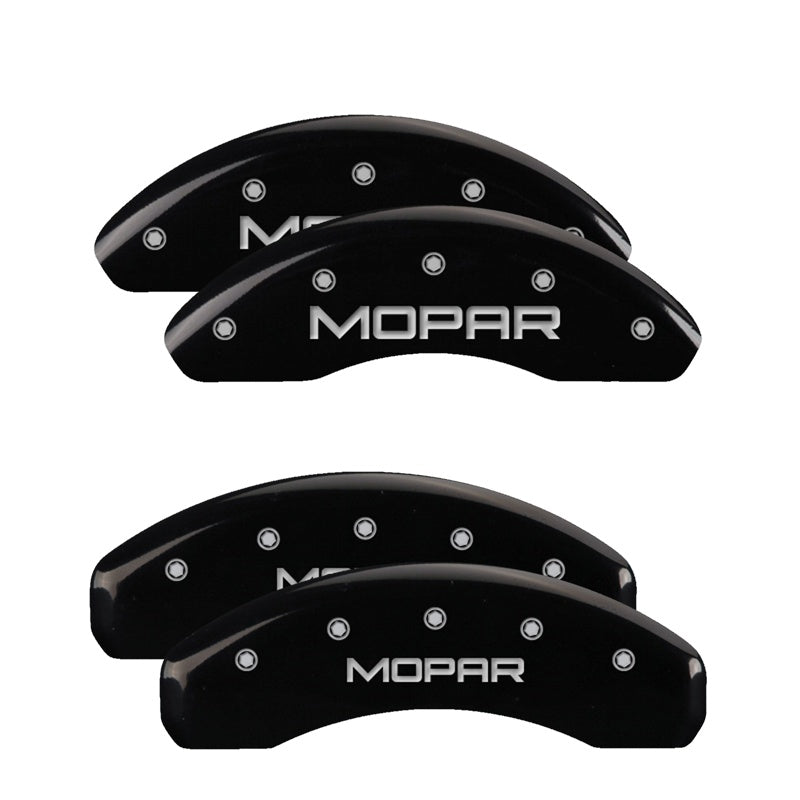 MGP 4 Caliper Covers Engraved Front &amp; Rear MOPAR Black finish silver ch - 32014SMOPBK