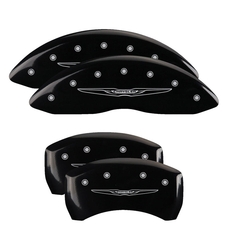 MGP 4 Caliper Covers Engraved Front &amp; Rear Style 2/Chrysler Wing Black finish silver ch - 32016SCW2BK