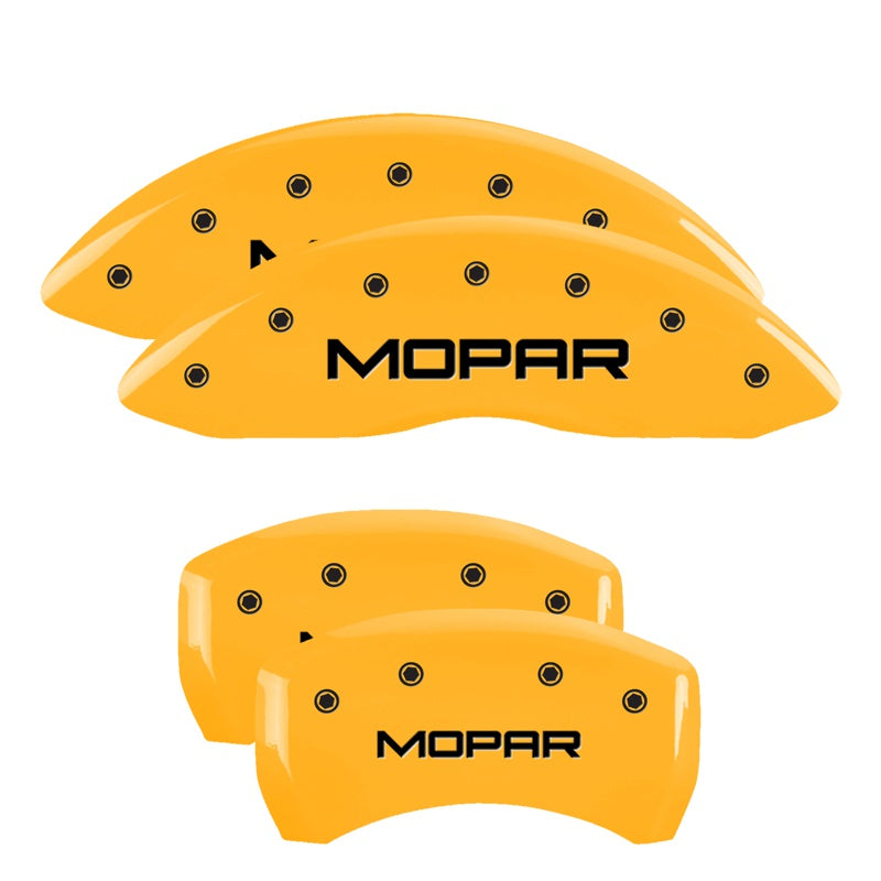 MGP 4 Caliper Covers Engraved Front &amp; Rear MOPAR Yellow finish black ch - 32016SMOPYL