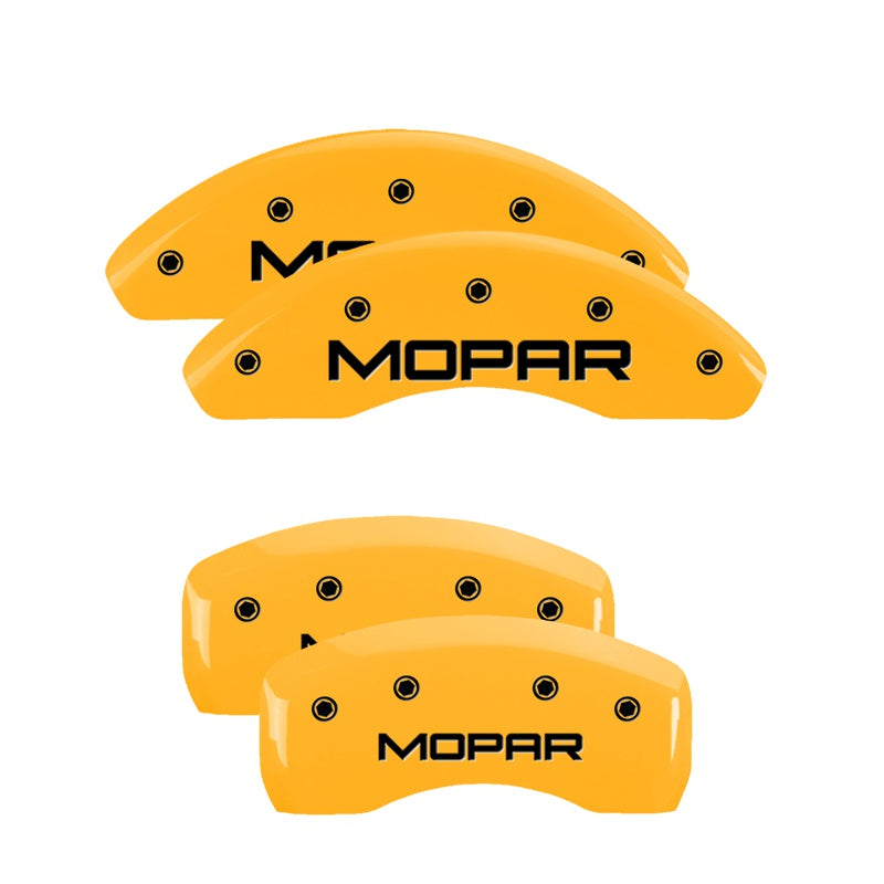 MGP 4 Caliper Covers Engraved Front &amp; Rear MOPAR Yellow finish black ch - 32018SMOPYL