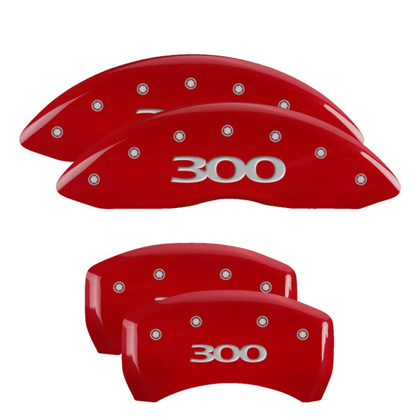 MGP 4 Caliper Covers Engraved Front &amp; Rear 300 Red finish silver ch - 32020S300RD