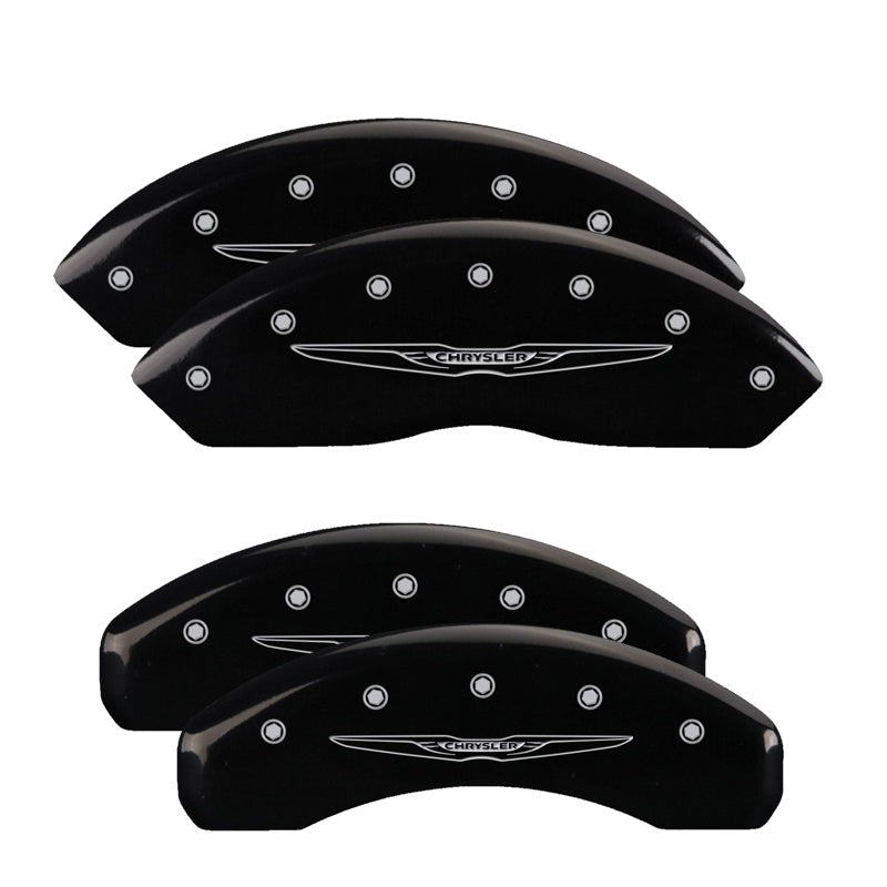 MGP 4 Caliper Covers Engraved Front &amp; Rear Style 2/Chrysler Wing Black finish silver ch - 32021SCW2BK