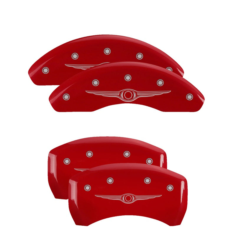 MGP 4 Caliper Covers Engraved Front &amp; Rear Style 1/Chrysler Wing Red finish silver ch - 32022SCW1RD