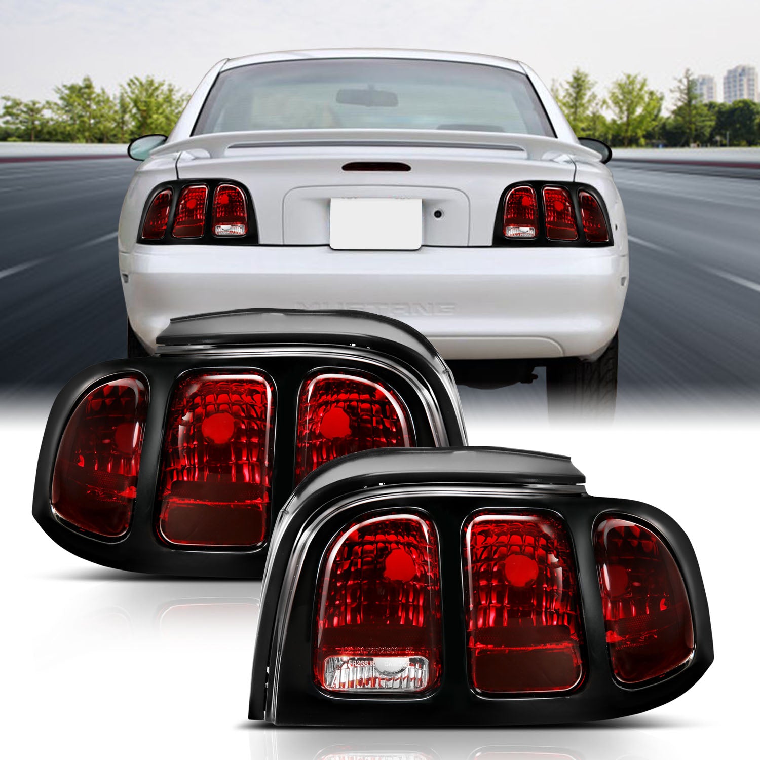 ANZO 1994-1998 Ford Mustang Taillight Dark Red Lens (OE Style) - 321350 for 1994-1998 Ford Mustang - front view