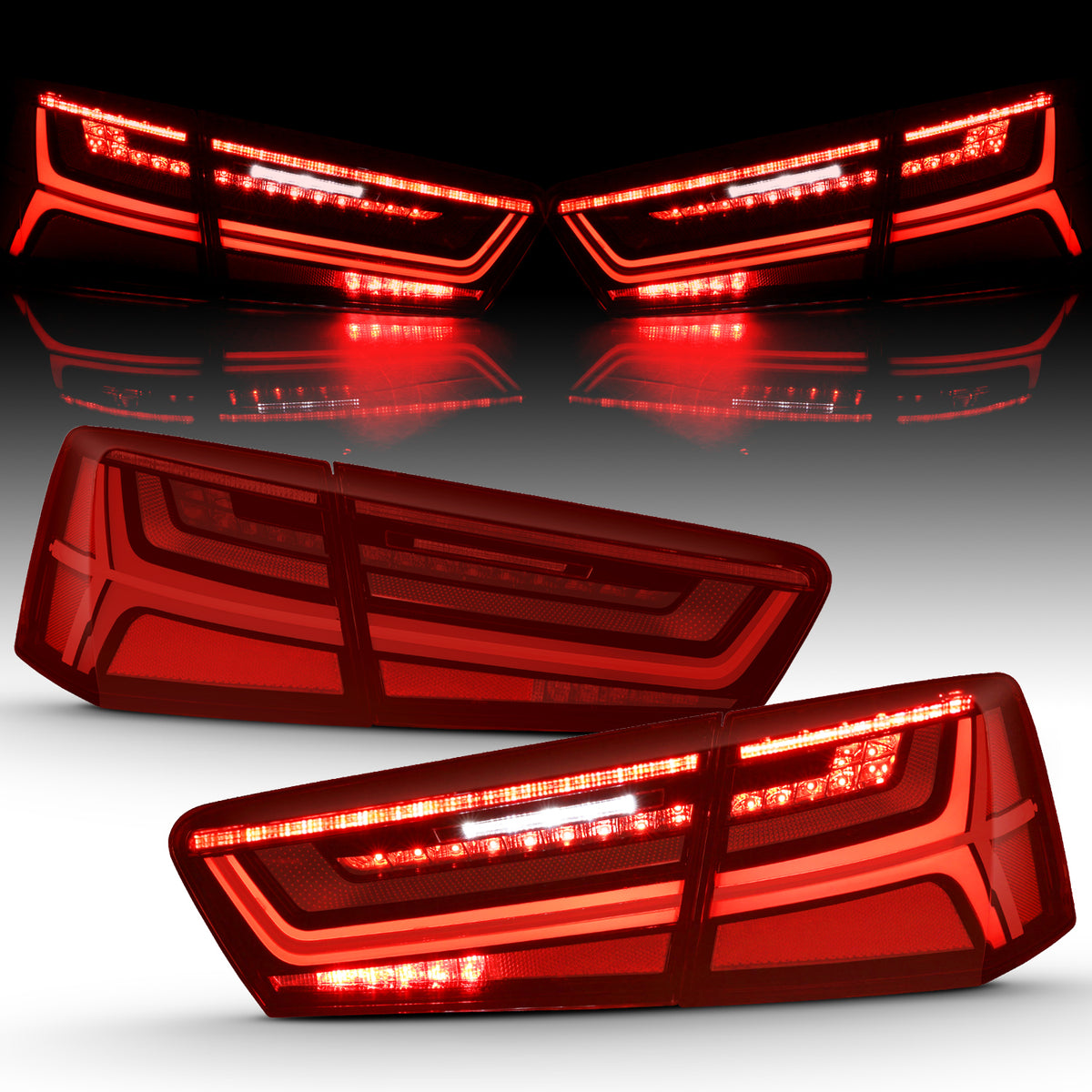 ANZO 2012-2018 Audi A6 LED Taillight Black Housing Red/Clear Lens 4 pcs (Sequential Signal) - 321353 for 2012-2018 Audi A6 - 