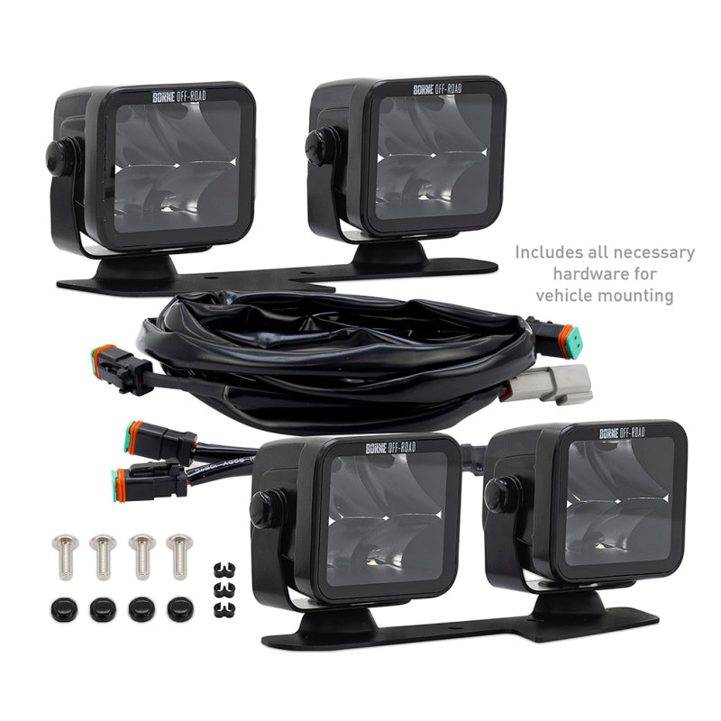 Borne Off-Road 21+ Bronco Light Pods 4pc Ditch 3x3 Spot Upfit - BNLT-BR-21-DT4SU
