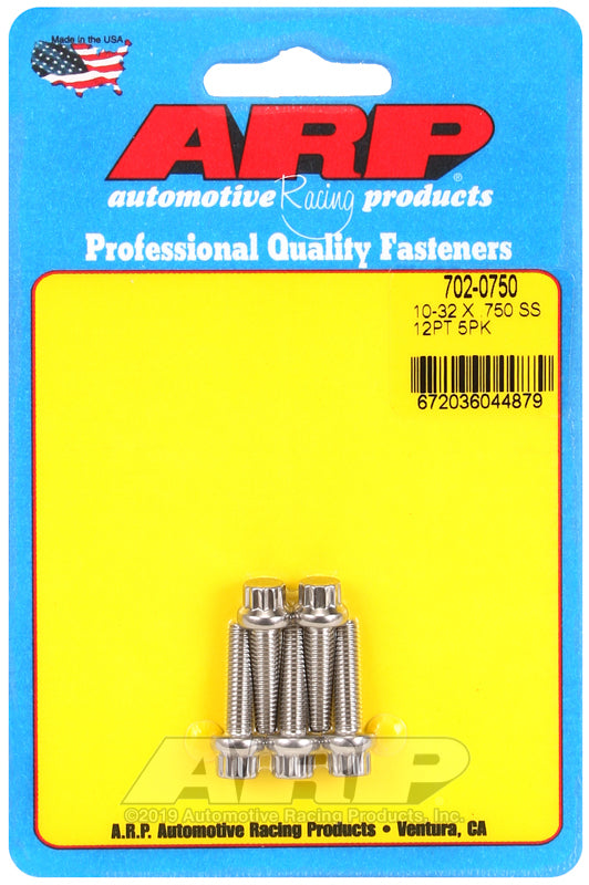 ARP 10-32 RH Thread, 0.750 in 12 Point SS 300 Bolts - Set of 5 - 702-0750
