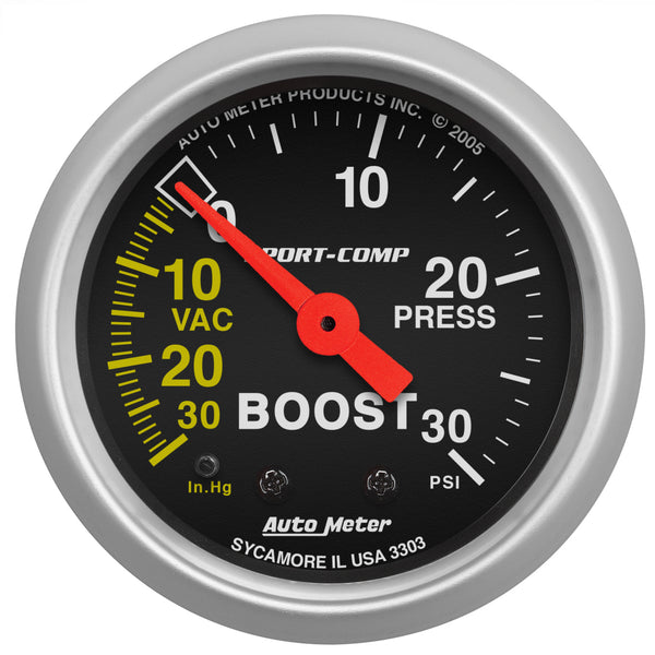 Autometer Sport-Comp 52mm 30 PSI Mechanical Boost Gauge - 3303