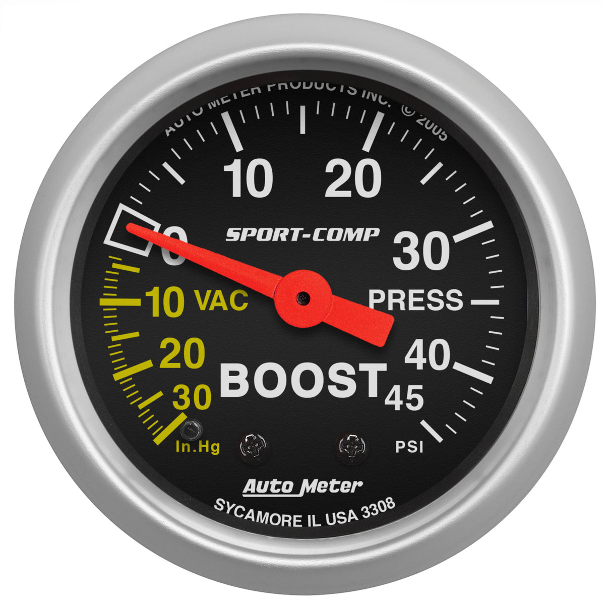 Autometer Sport-Comp 52mm 45 PSI Mechanical Boost Gauge - 3308