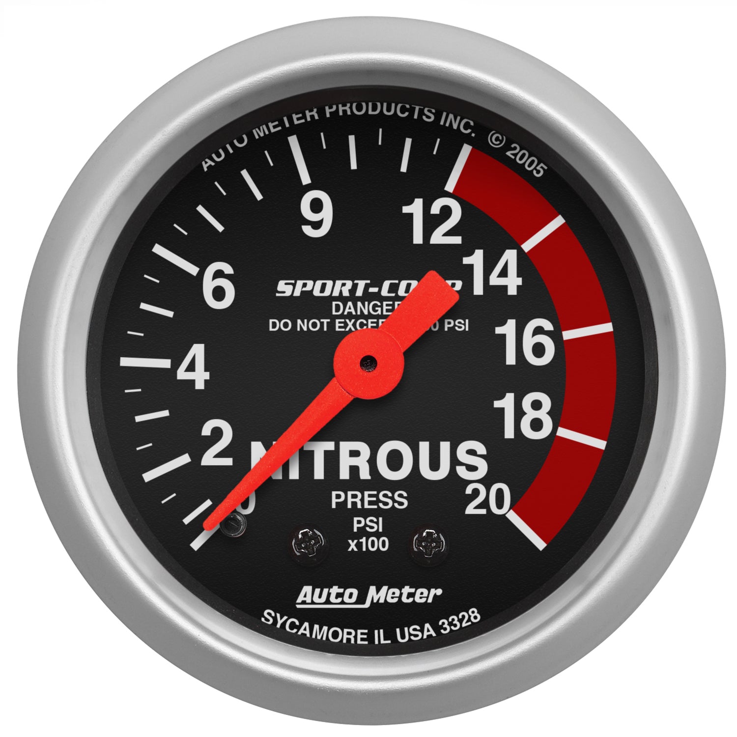 Autometer Sport-Comp 52mm 0-2000 PSI Mechanical Nitrous Pressure Gauge - 3328