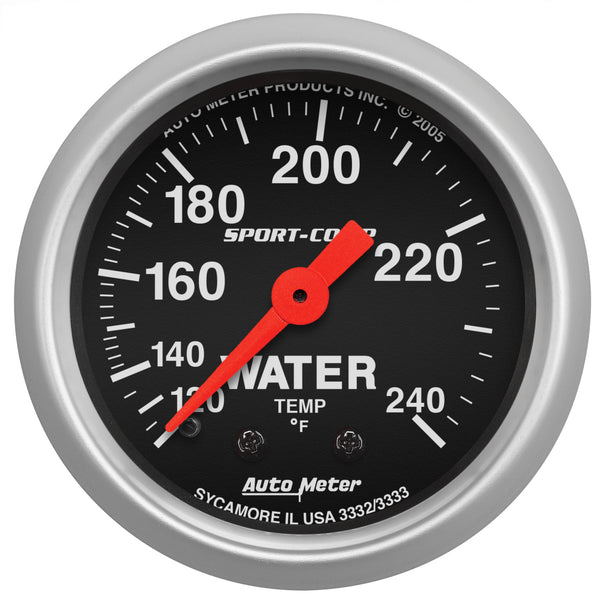 Autometer 2-1/16in 120-240 Degree F Mechanical Water Temp Sport-Comp Gauge w/ 12ft Tubing - 3333