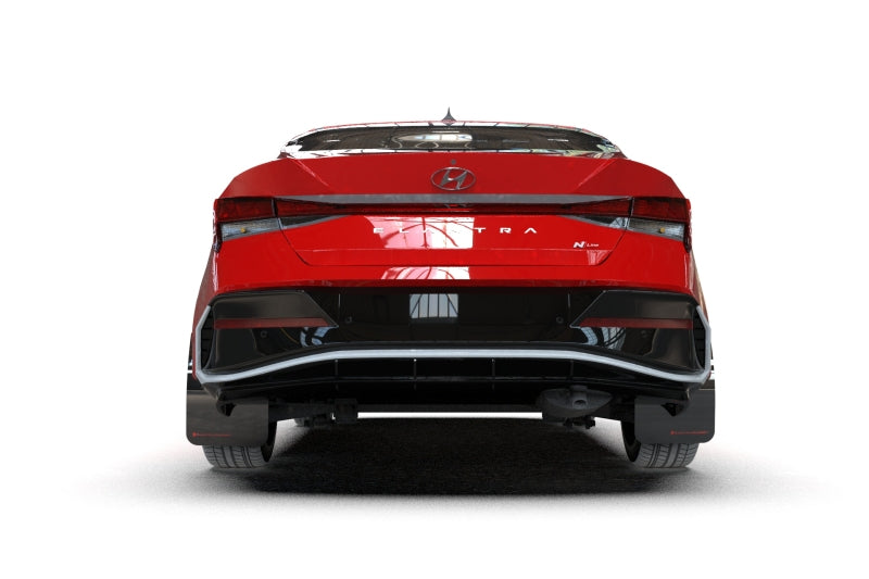 Rally Armor 2024+ Hyundai Elantra N Line Black Mud Flap w/ White Logo - MF120-UR-BLK-WH