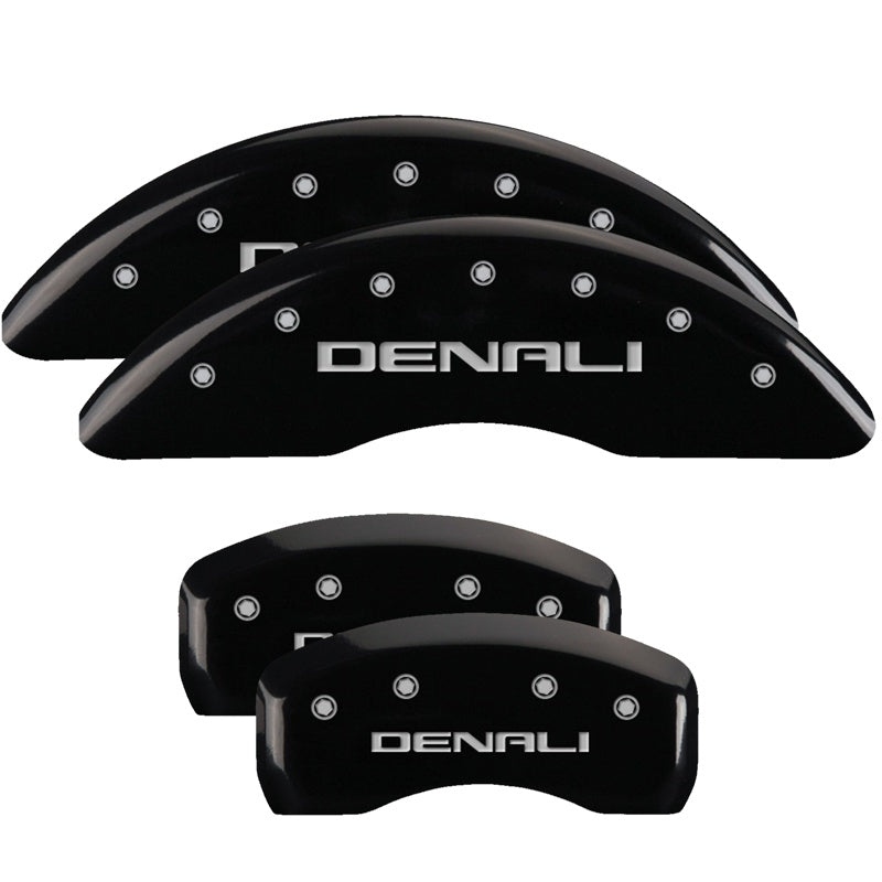 MGP 4 Caliper Covers Engraved Front &amp; Rear Denali Black finish silver ch - 34001SDNLBK