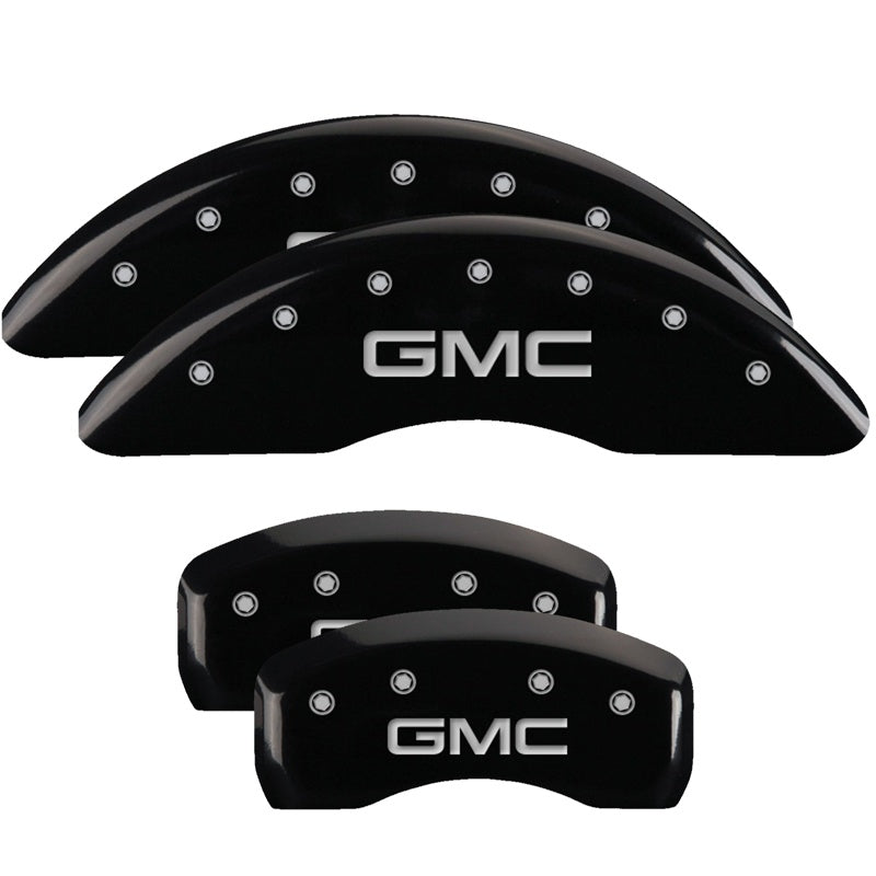 MGP 4 Caliper Covers Engraved Front &amp; Rear GMC Black finish silver ch - 34001SGMCBK