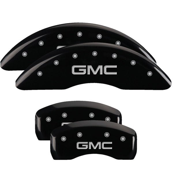 MGP 4 Caliper Covers Engraved Front &amp; Rear GMC Black finish silver ch - 34001SGMCBK
