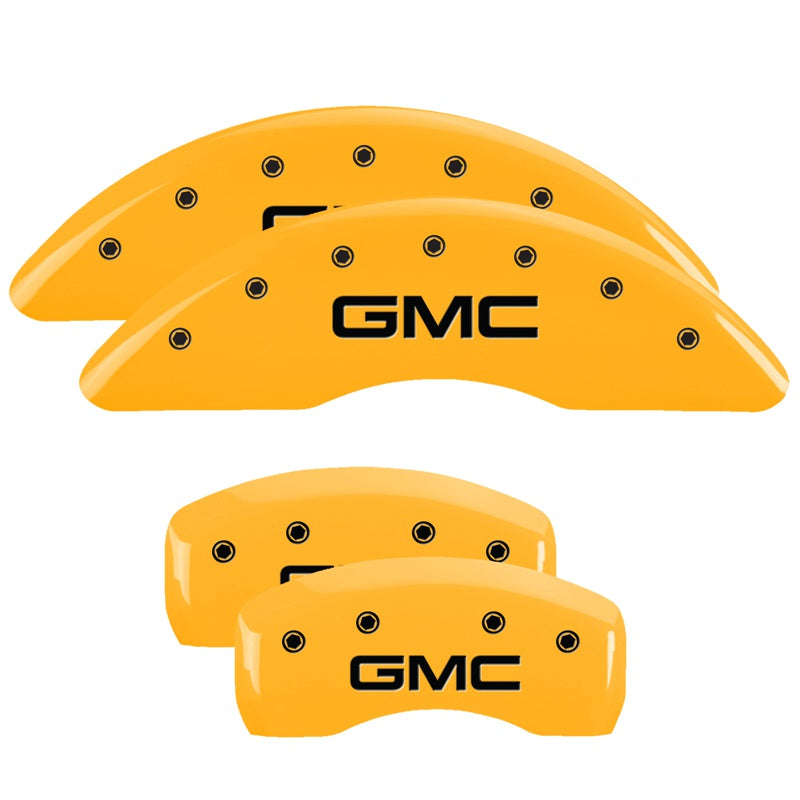 MGP 4 Caliper Covers Engraved Front &amp; Rear GMC Yellow finish black ch - 34001SGMCYL