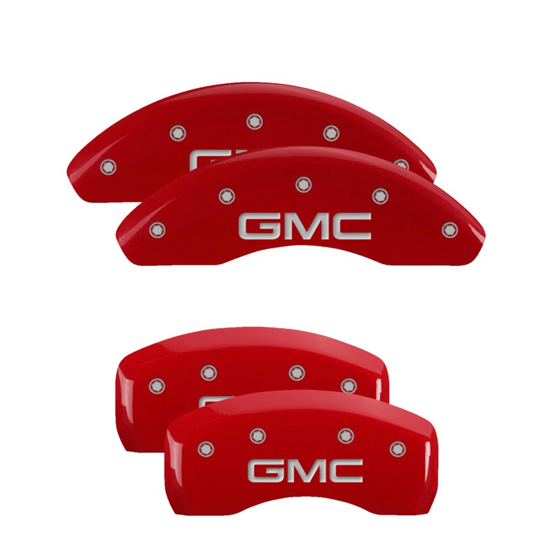 MGP 4 Caliper Covers Engraved Front &amp; Rear GMC Red finish silver ch - 34002SGMCRD