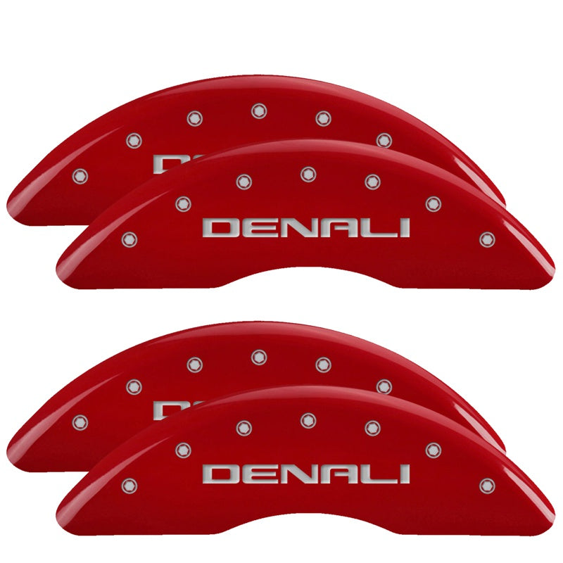 MGP 4 Caliper Covers Engraved Front &amp; Rear Denali Red finish silver ch - 34003SDNLRD
