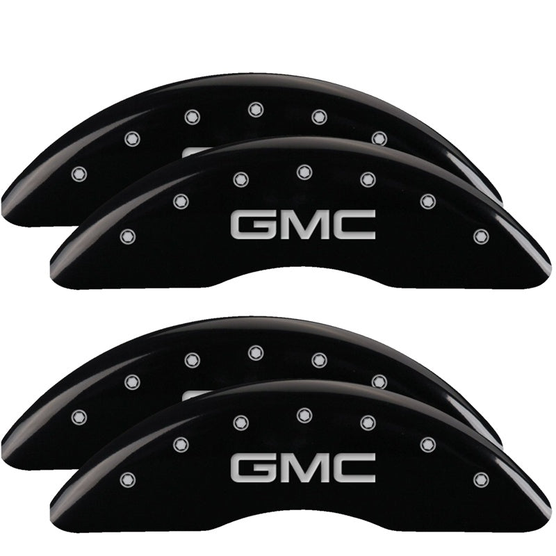 MGP 4 Caliper Covers Engraved Front &amp; Rear GMC Black finish silver ch - 34003SGMCBK