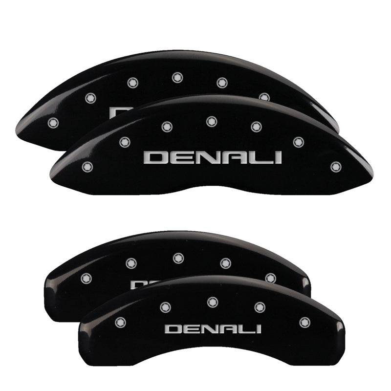 MGP 4 Caliper Covers Engraved Front &amp; Rear Denali Black finish silver ch - 34004SDNLBK