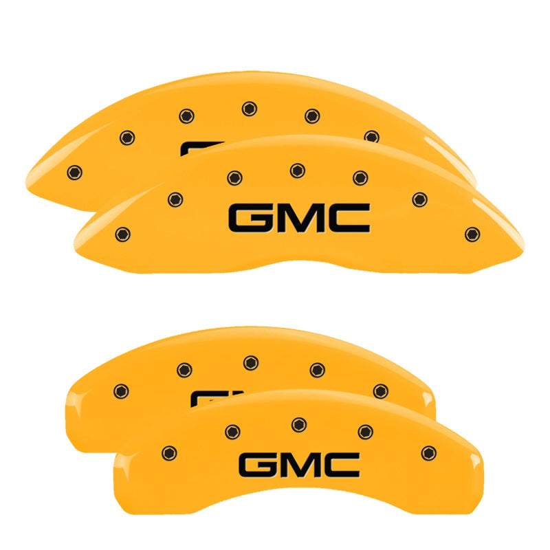 MGP 4 Caliper Covers Engraved Front &amp; Rear GMC Yellow Finish Black Char 2008 GMC Envoy - 34004SGMCYL